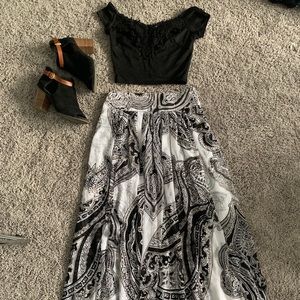 Maxi Skirt | black and white paisley maxi skirt